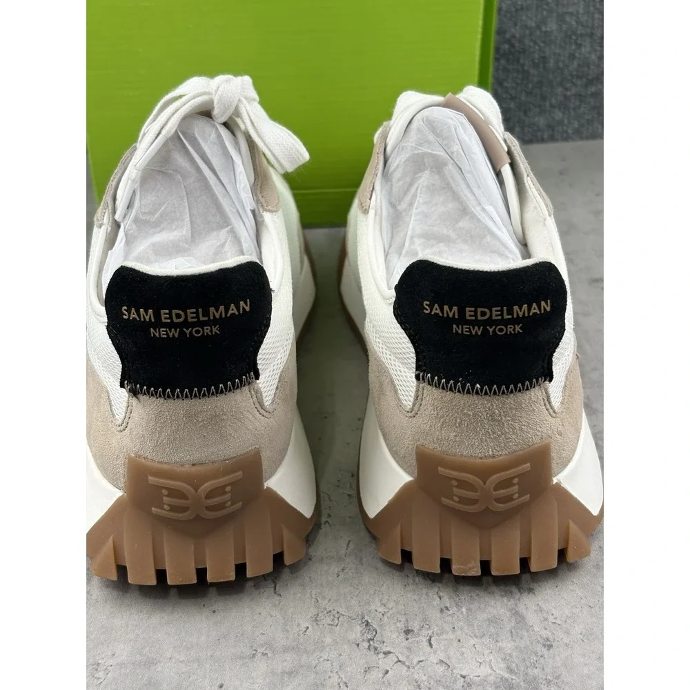 Sam Edelman Langley Sneakers White Tan Black Suede Mesh Womens 12 M NIB
